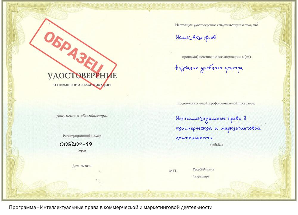 Интеллектуальные права в коммерческой и маркетинговой деятельности Воскресенск