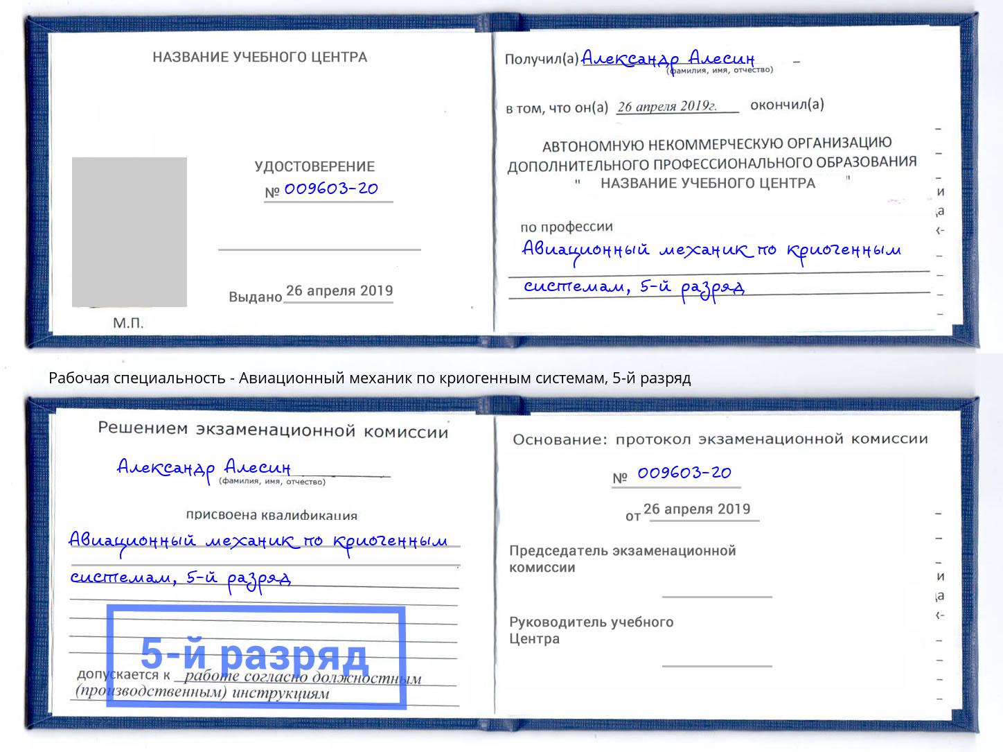 корочка 5-й разряд Авиационный механик по криогенным системам Воскресенск