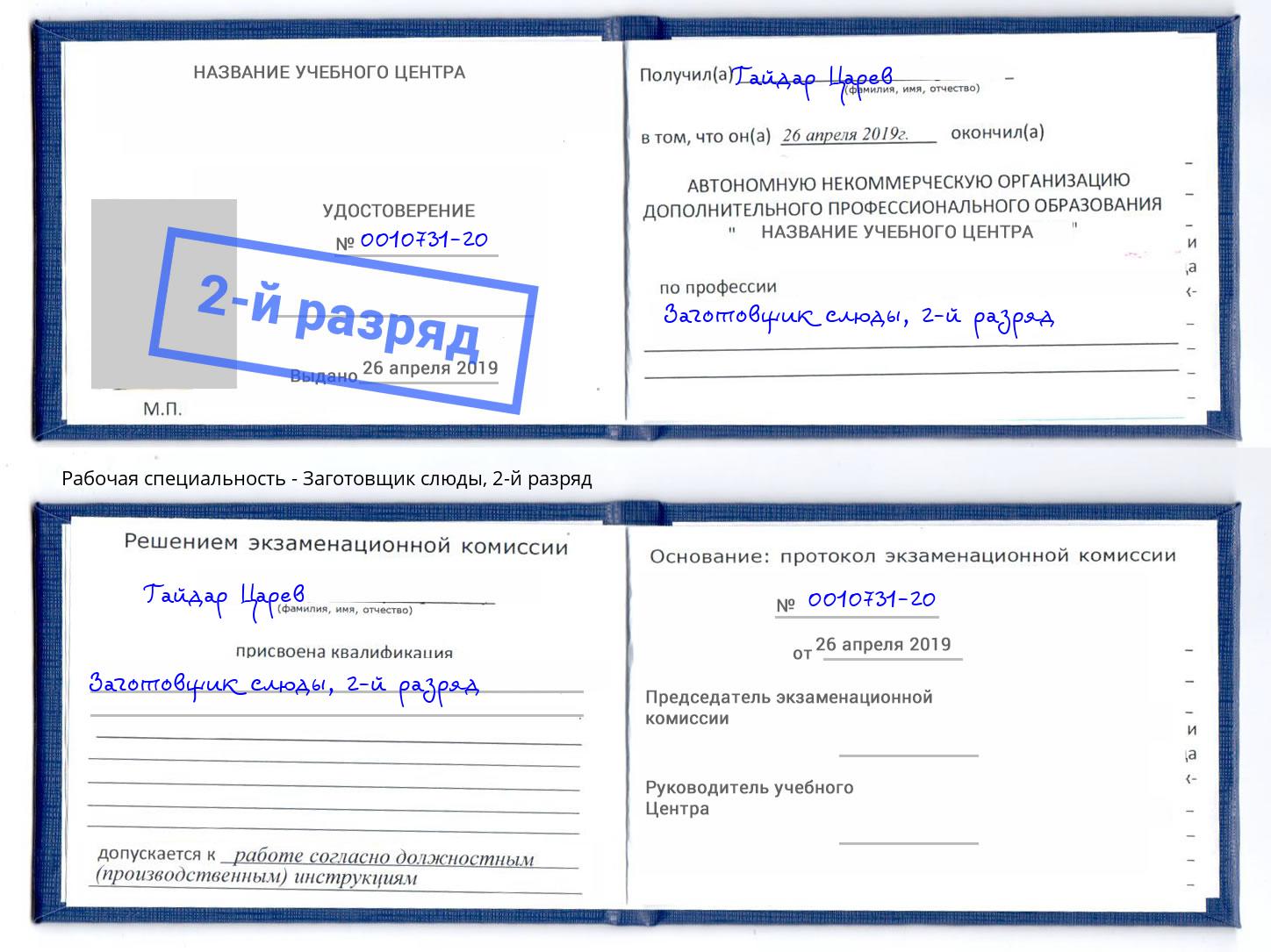 корочка 2-й разряд Заготовщик слюды Воскресенск