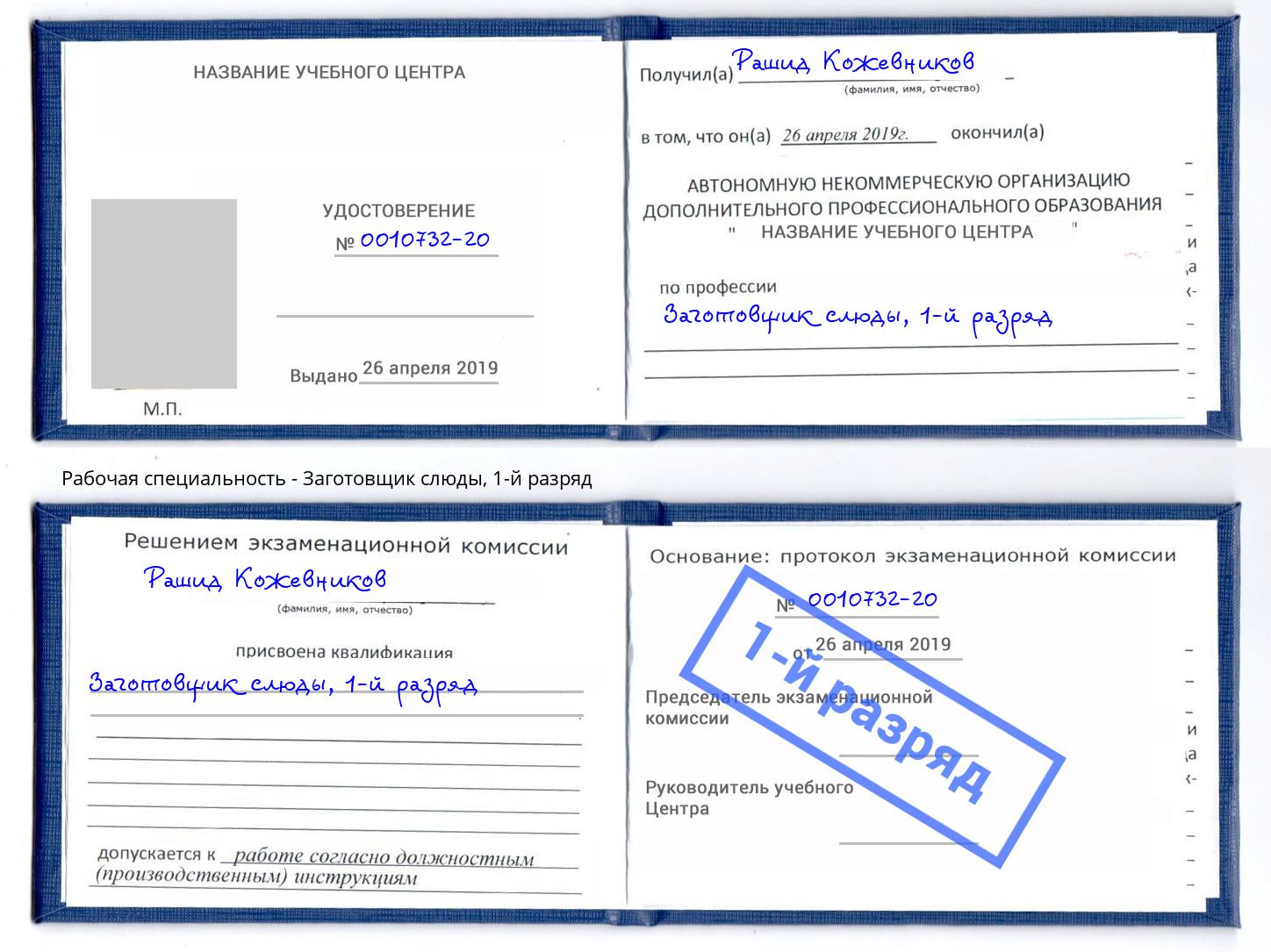 корочка 1-й разряд Заготовщик слюды Воскресенск