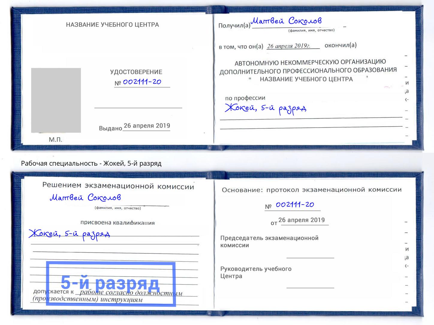 корочка 5-й разряд Жокей Воскресенск